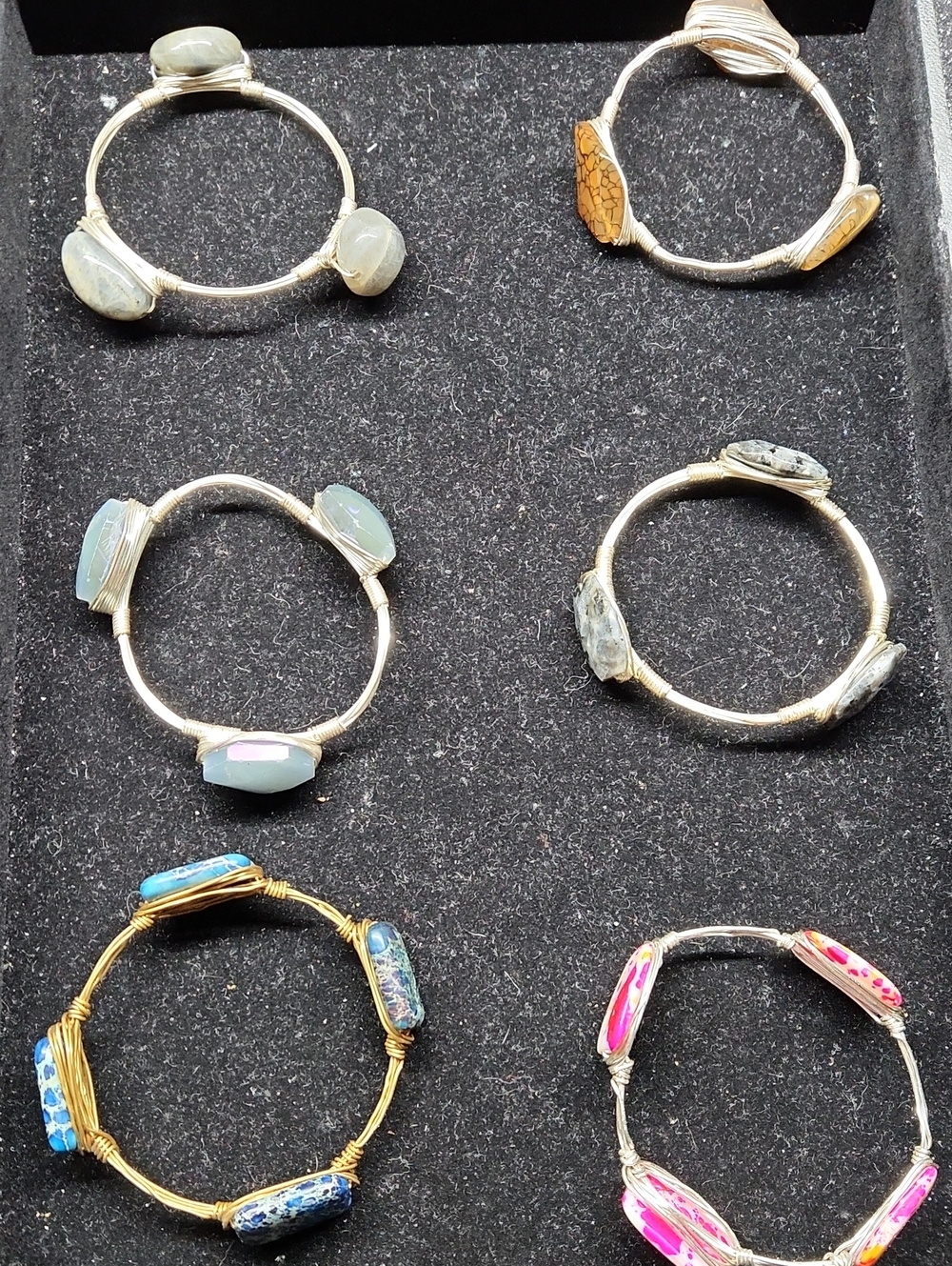 Multi-Stone Wire-Wrapped Bracelet Bundle